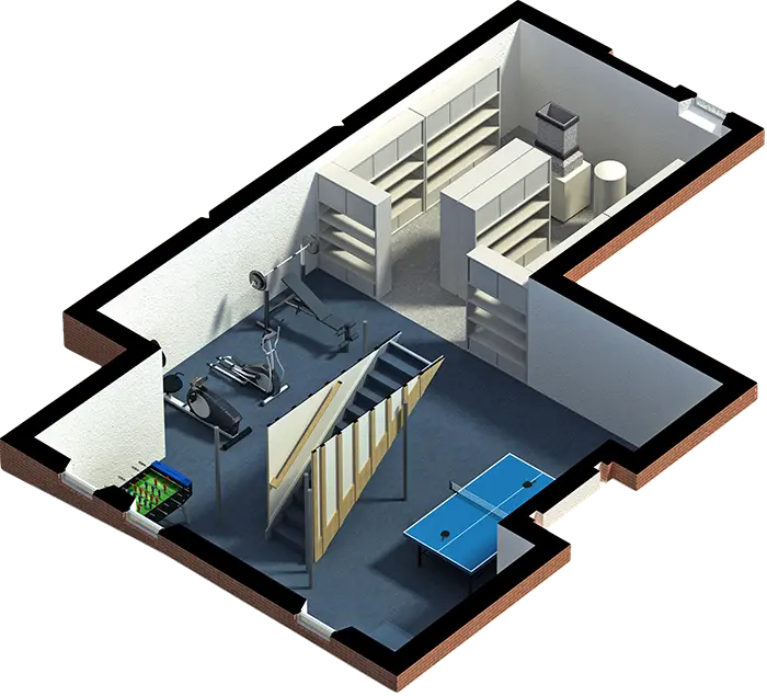 Isometric floor plan showcasing a dry, protected basement